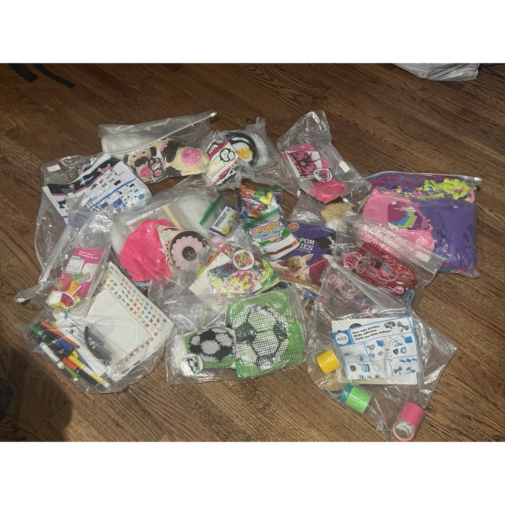 Huge Lot Of craft kits For Kids Partially Used Sewing, Latch Hook, Blanket